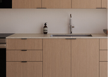 Student housing kitchen cabinets and counter top | Turnkey FF&E & Interiors | The Living Company | Garland, Texas